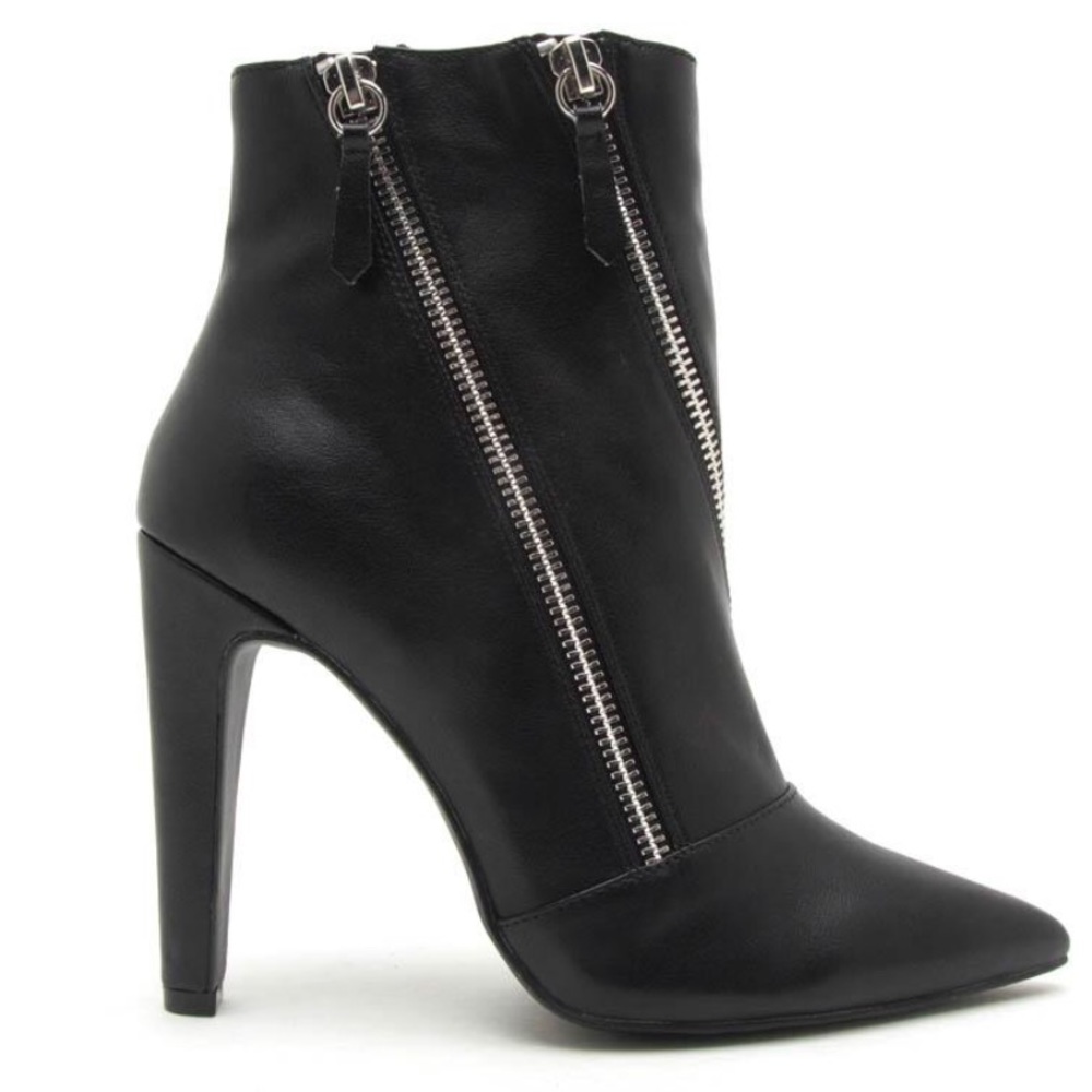 1 Left! Qupid Wink-09 Black Zipper Heeled Bootie 6 - Picture 2 of 8